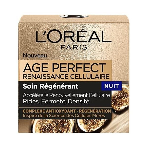 L’Oréal Paris – Crème de Nuit Age Perfect Renaissance Cellulaire – Soin Régénérant Rides, Fermeté & Densité – Au Complexe Ant