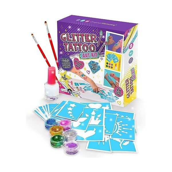 Original Stationery Cadeau Fille - Tatouage Paillette Enfant - Temporaire - Kit De 33 Pièces - Inclut 24 Pochoirs - Tatouage ...