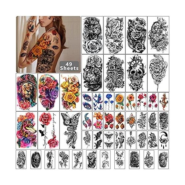 Yazhiji 49 feuilles grande collection de fleurs tatouage temporaire étanche durable faux tatouages waterproof pour femmes et 