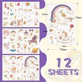 GEBETTER 12Feuilles Tatouage Temporaire Licorne Autocollant Tatouage Ephémère Etanche Décoration Fête Cadeau Anniversaire pou