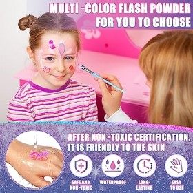 FAMKEEP Kit de Tatouage à Paillettes Enfant,41 Couleurs Tatouage Temporaire à Paillettes mit 148 Pochoirs, 5 Pinceaux,Non-tox