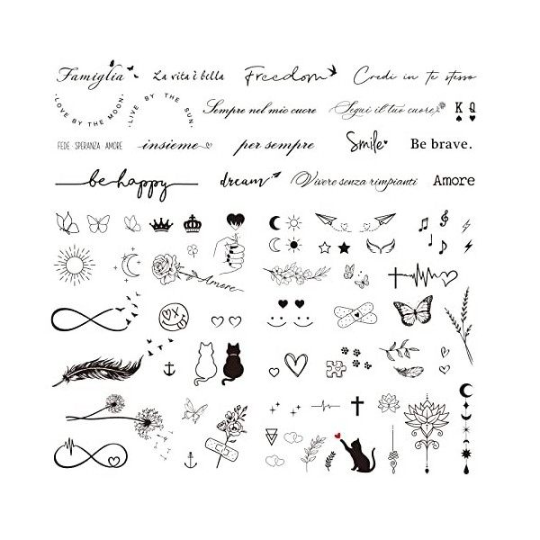 6Feuilles Tatouage Temporaire Italien Autocollant Tatouage Ephémère Etanche pour Garçon Fille Tatouage