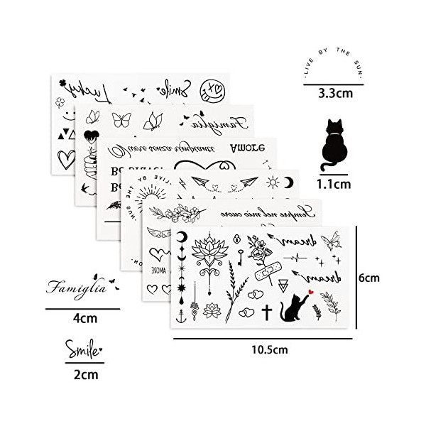 6Feuilles Tatouage Temporaire Italien Autocollant Tatouage Ephémère Etanche pour Garçon Fille Tatouage