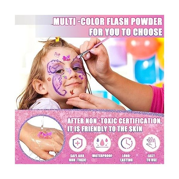 Frasheng Kit Tatouage Paillettes Enfant,Tatouage Temporaire - 41 Couleurs de Paillettes,136 Pochoirs,218 Strass,Non-toxique K