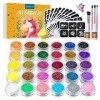 Kit Tatouage Paillettes- Bledras Enfant 30 Couleurs, 147 Pochoir, 4 Pinceaux- Tatouage Ephemere Imperméable, Coffret Cadeau F