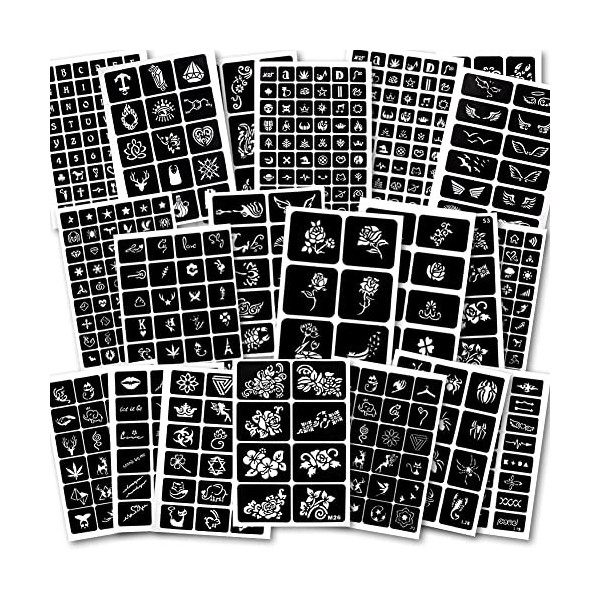 Koogel Pochoirs de Tatouage Temporaire, 20 Feuilles 524 Pièces de Paillettes de Tatouage avec des Tochoirs de Maquillage