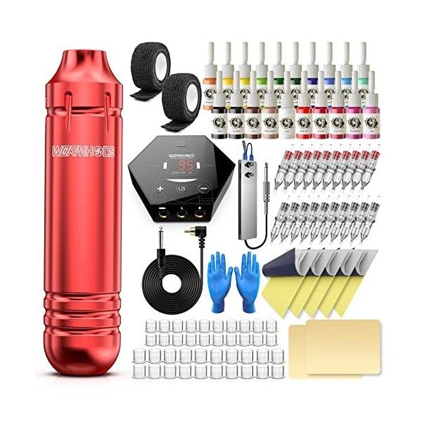 Wormhole Kit Tatouage Stylo Tatouage avec 20 Encre Tatouage 20 Aiguille Tatouage Machine a Tatouer Rouge Tatouage