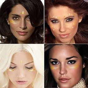 Rosymormor 14 Feuilles Visage Tatouages Temporaires, Visage Autocollants Paillettes Métallique Doré Ephemere Tatouages, Tache