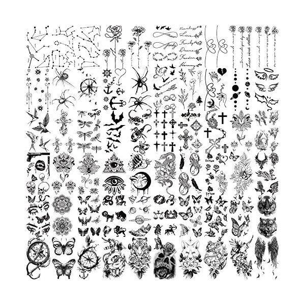 77 feuilles de tatouages temporaires autocollants, 17 feuilles de faux corps bras poitrine épaule tatouages pour hommes ou fe