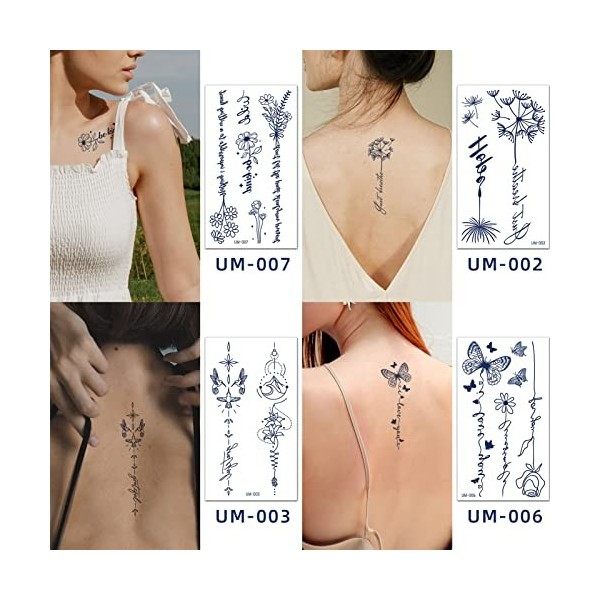 Qpout 9Feuilles Tatouages semi-permanents pour femmes filles Tatouages temporaires réalistes Art corporel Tatouage Autocollan