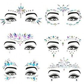Strass Autocollant Visage [ 6 Bijoux de peau HAUTE QUALITE ] Diamant Visage + Corps -Paillettes Visage pour Maquillage Festiv...