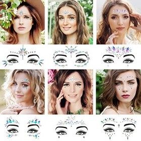 Strass Autocollant Visage [ 6 Bijoux de peau HAUTE QUALITE ] Diamant Visage + Corps -Paillettes Visage pour Maquillage Festiv...