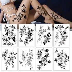 Roarhowl 18 dessins,Grande tatouage temporaire femme sexy papillon Fleurs Abdomen,poitrine Rose tattoo | Roarhowl Tatouage