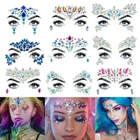Amaza Strass Autocollant, Tatouage Temporaire Strass Visage, Strass Bindi Bijoux De Front 4 Parties 9 Feuilles Tatouage