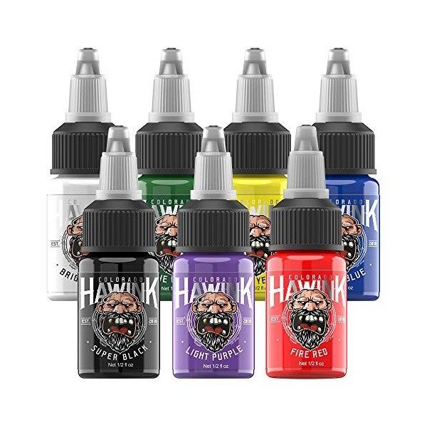 HAWINK Tattoo Ink Ensemble dencre de Tatouage 15 ml 7 oz 7 Bouteilles TI203-15-7 Tatouage