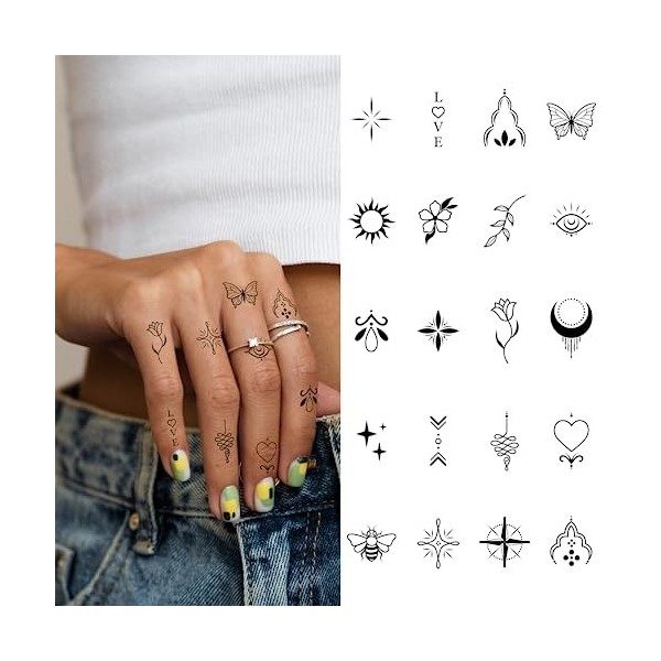Finoly Tatouage Ephemere Femme - Tatouage Semi Permanent - Durée De 2 Semaines - Lot 20 Unités - Imperméables - Faux Tatouage...