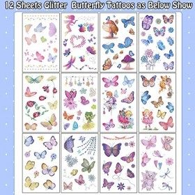 Leesgel Paillette Papillon Tatouage Enfant Fille, 130 Styles Tatouage Ephemere Enfant Stickers Papillon, Pinata Petit Cadeau 