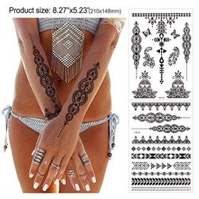 Konsait 10 feuilles tatouages ephemeres femmes, Mandala Tatouages Temporaires Impermeable Tattoo ephemere Mehndi tatouage pou