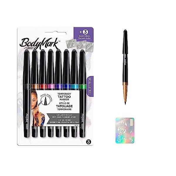 BodyMark by BIC COLLECTION - Stylos Pour Tatouage Temporaire - Exprimez-Vous avec le Bodypainting - 8 Couleurs Assorties et 3...