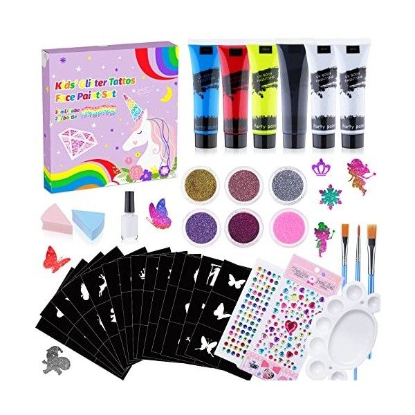 Creamify Tatouages Paillettes Enfant Filles,Peinture Corporelle- Cadeau Fille Inclut Tatouage Ephémère Enfant, UV Non Toxique