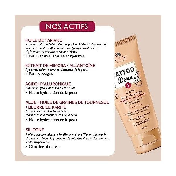 Laboratoire Biocyte - Tattoo Derm 1 - Crème Après Tatouage - Hydratation et Réparation de la Peau - À lHuile de Tamanu de Po ...