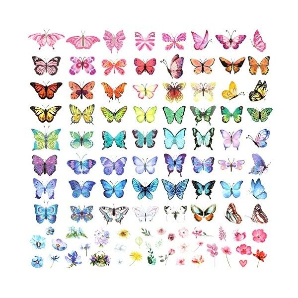 100pcs Tatouage Temporaire Papillon, Tatouage Temporaire Femme Papillon Tatouage Papillon Fleur Femme Colorés Imperméables po