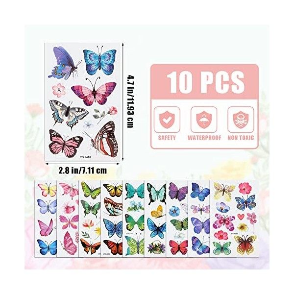 100pcs Tatouage Temporaire Papillon, Tatouage Temporaire Femme Papillon Tatouage Papillon Fleur Femme Colorés Imperméables po