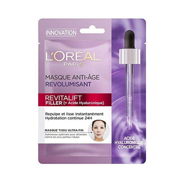 LOréal Paris - Masque Tissu Visage au Sérum Anti-Rides Revolumisant - Hydratation 24H - Anti-Age & Repulpant - À lAcide Hya