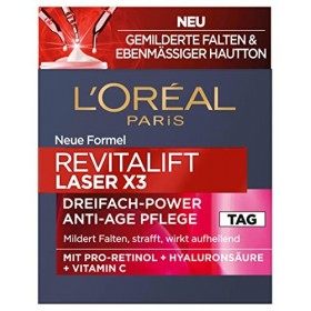 LOréal Paris Soin du visage de jour, raffermissant et revitalift Laser X3, avec acide hyaluronique, vitamine C et pro-rétino ...