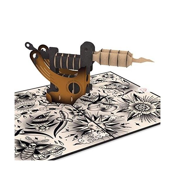 papercrush® Carte pop-up Machine à tatouer - Carte 3D comme bon de tatouage, cadeau dargent pour les amateurs de tatouage et