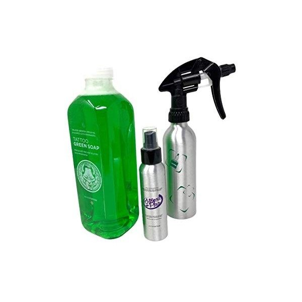 ALOE TATTOO Profi Set : savon vert, liquide extracteur, flacon pulvérisateur TP – INKgrafiX® Allemagne – Profi STUDIO – IG547...