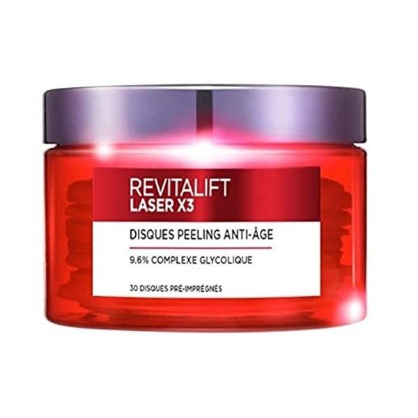 L’Oréal Paris – Disques Peeling Anti-Âge x 30 – Revitalift Laser X3 – À l’acide Glycolique Crème Jour et Nuit