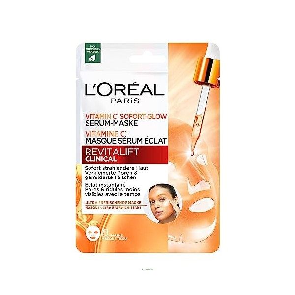 LOréal Paris Revitalift Clinical Masque Vitamine C, Eclat, Pores, Ridules Crème Jour et Nuit