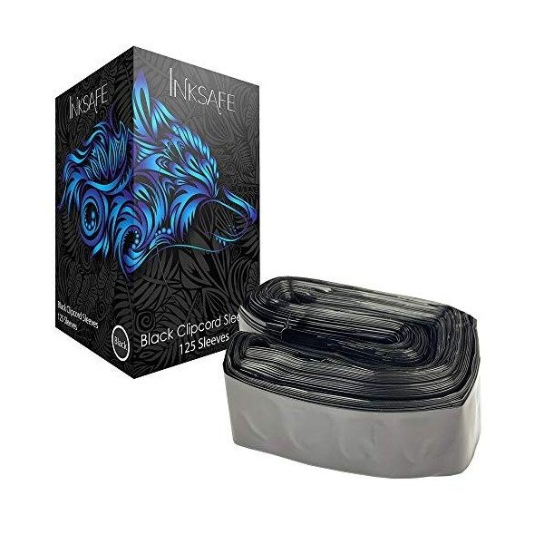 Inksafe Lot de 125 cache-cordons à clip Noir 5 x 80 cm Tatouage