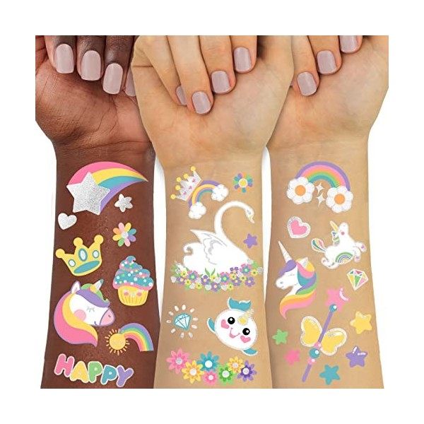 Tatouage temporaire pour enfants Licorne arc-en-ciel fleur-118 styles de paillettes couronne Imperméable corps visage tatouag