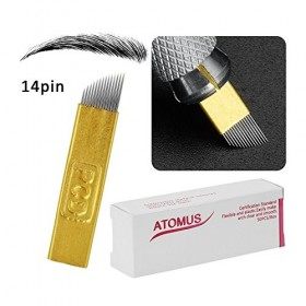 ATOMUS 50 pcs Microblading Blade 14PIN Permanent Maquillage Manuel Sourcil Tattoo Aiguille Pin Gold Tatouage
