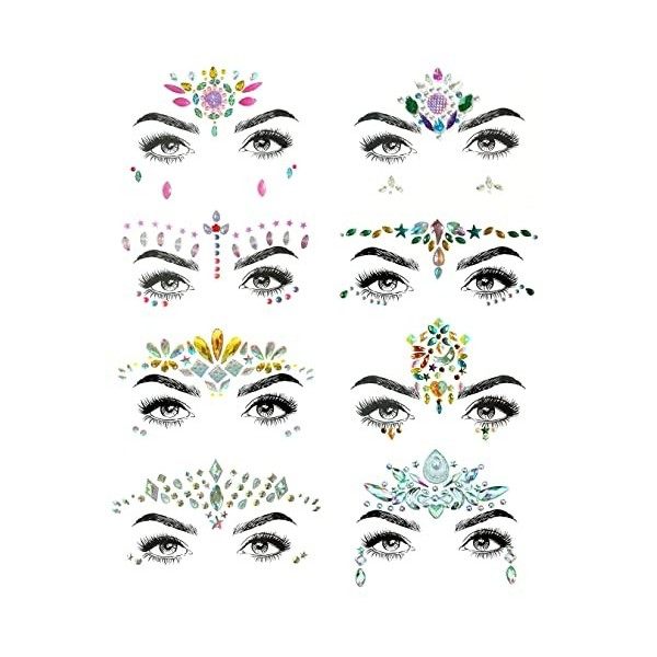 SHINEYES autocollants pour le visage et le visage de rave avec strass pour le visage et le corps 8 Pcs No.05 Tatouage