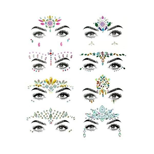 SHINEYES autocollants pour le visage et le visage de rave avec strass pour le visage et le corps 8 Pcs No.05 