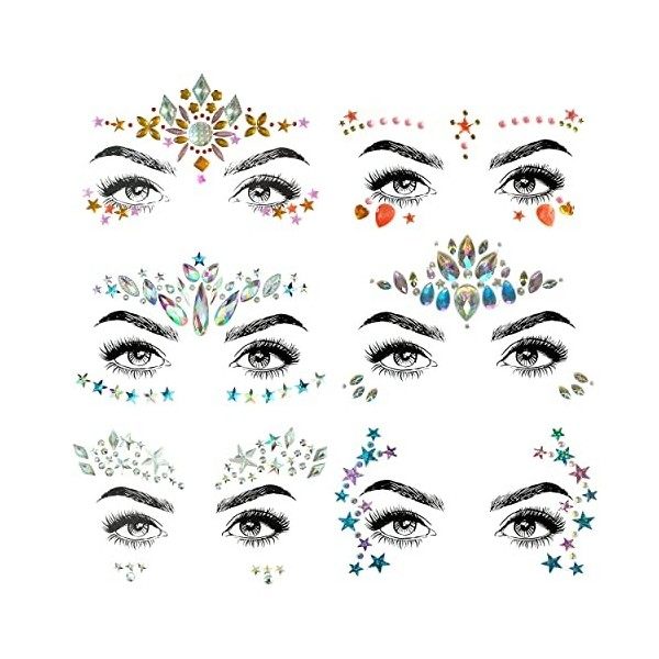 SHINEYES autocollants pour le visage et le visage de rave avec strass pour le visage et le corps 8 Pcs No.05 