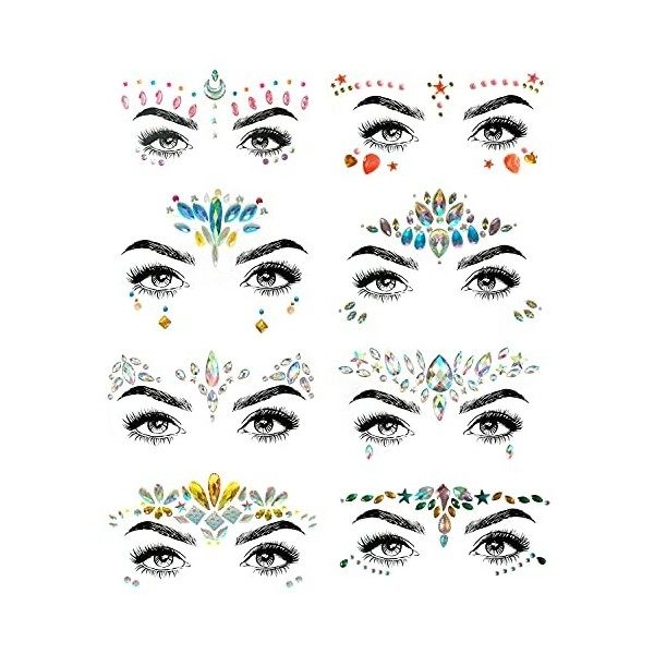 SHINEYES autocollants pour le visage et le visage de rave avec strass pour le visage et le corps 8 Pcs No.05 