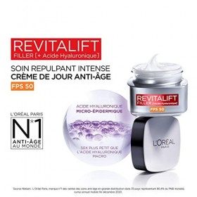 L’Oréal Paris - Soin Repulpant Intense Anti-âge FPS 50 - Crème de Jour à l’Acide Hyaluronique avec Protection UV - Rides & Ri...