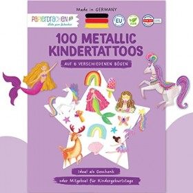 100 tatouages métalliques à coller - tatouages pour enfants respectueux de la peau - licorne et arc-en-ciel - motifs cool - c...