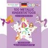 100 tatouages métalliques à coller - tatouages pour enfants respectueux de la peau - licorne et arc-en-ciel - motifs cool - c...