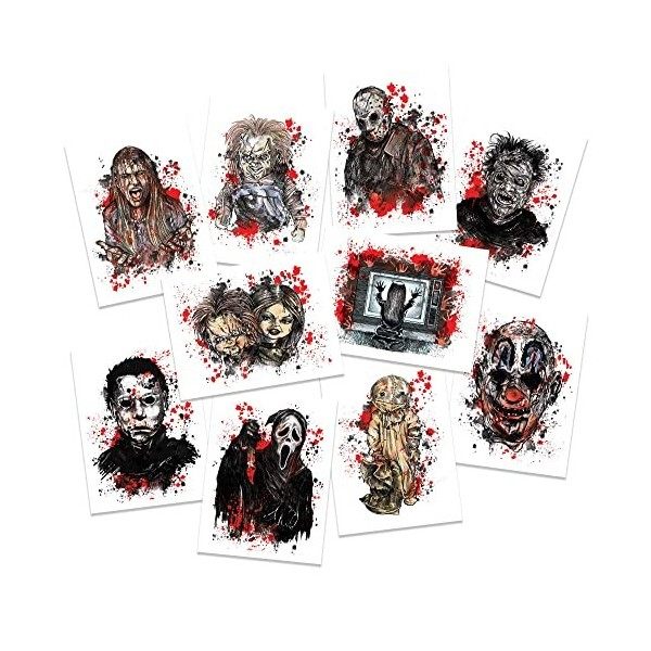 Lot de 10 tatouages temporaires effrayants - Sans danger pour la peau - Fabriqué aux États-Unis - Amovibles et réutilisables ...