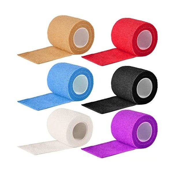 Lot de 6 rouleaux de ruban adhésif auto-cohésif jetable pour machine à tatouer 5,1 cm, 6 couleurs 