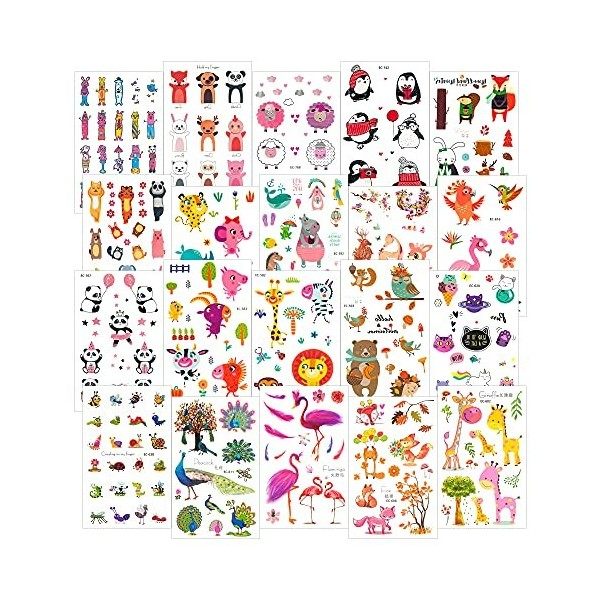 20 feuilles de tatouages ​​temporaires pour les enfants autocollant amovible tatouage pour garçons filles filles tatouages ​​