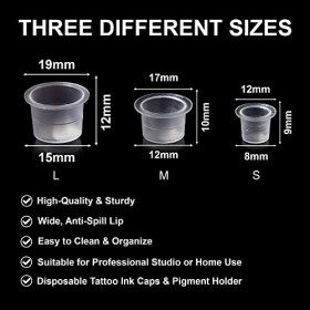 Lot de 360 capsules dencre de tatouage - Tailles différentes : S, M, M, 12, L et 15
