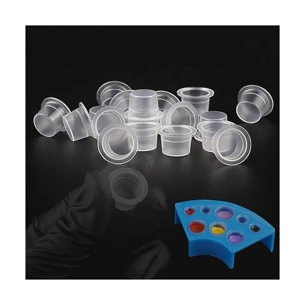 Lot de 300 capuchons dencre de tatouage avec 1 porte-gobelet - Tailles mixtes : 100, 100, 100, 100 grands pour encre de tato ...