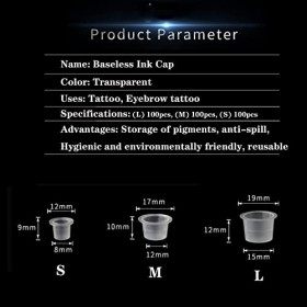Lot de 300 capuchons dencre de tatouage avec 1 porte-gobelet - Tailles mixtes : 100, 100, 100, 100 grands pour encre de tato