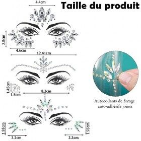 aurorayer 4 Feuilles Strass Autocollant de Visage Paillette Gemmes de Visage, Strass Visage Tatouage Temporaire Bijoux de Vis
